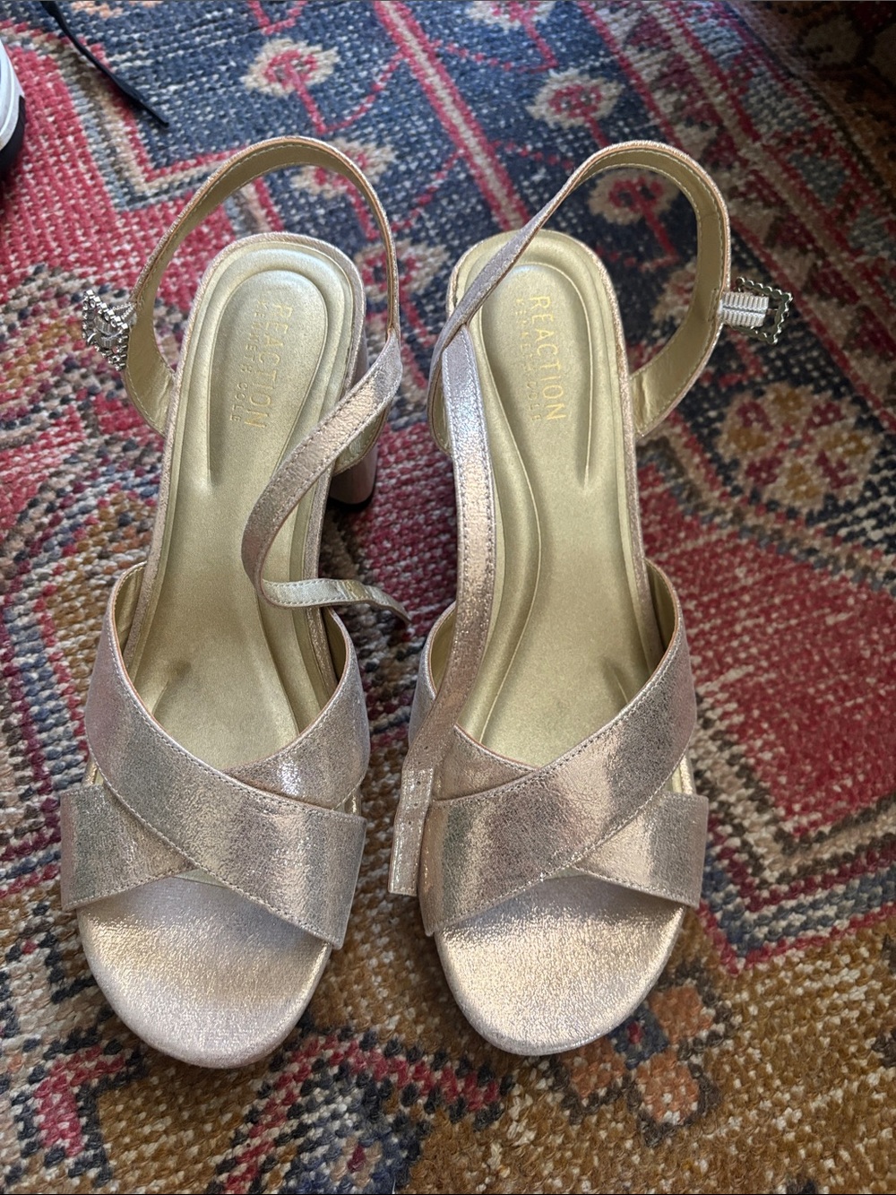 Kenneth Cole Reaction Metallic Rose Slingback Block Heel Sandals